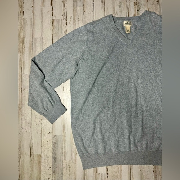 LL Bean Sweater Mens XXLT Gray V Neck Cotton Cashmere Blend Preppy Golf EUC - Picture 3 of 13